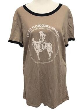 NWT LuLaRoe LIV "It's A Cowgirl Thing" Biege SS Ringer T Shirt Size L (14-16)